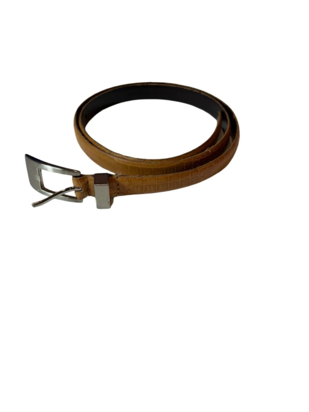 Express Brown Croc Embossed Genuine Leather Skinny Belt Size Large Y2K